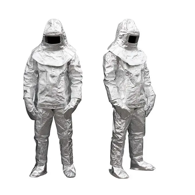 Aluminized Fire-Resistant Suit Thermal Radiation 800 Degree Flameproof Composite Aluminum Foil Firefighter Uniform (Include 1 Coat+1 Pant+1 Helmet+1 Pair Glove+1 Pair Shoe Cover) 