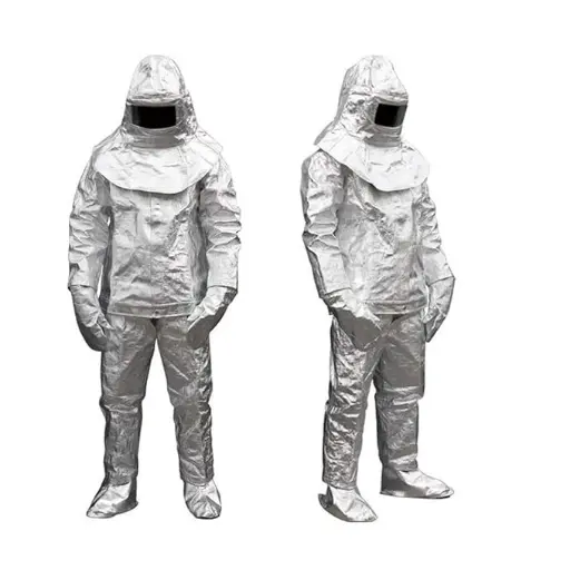 Aluminized Fire-Resistant Suit Thermal Radiation 800 Degree Flameproof Composite Aluminum Foil Firefighter Uniform (Include 1 Coat+1 Pant+1 Helmet+1 Pair Glove+1 Pair Shoe Cover) 
